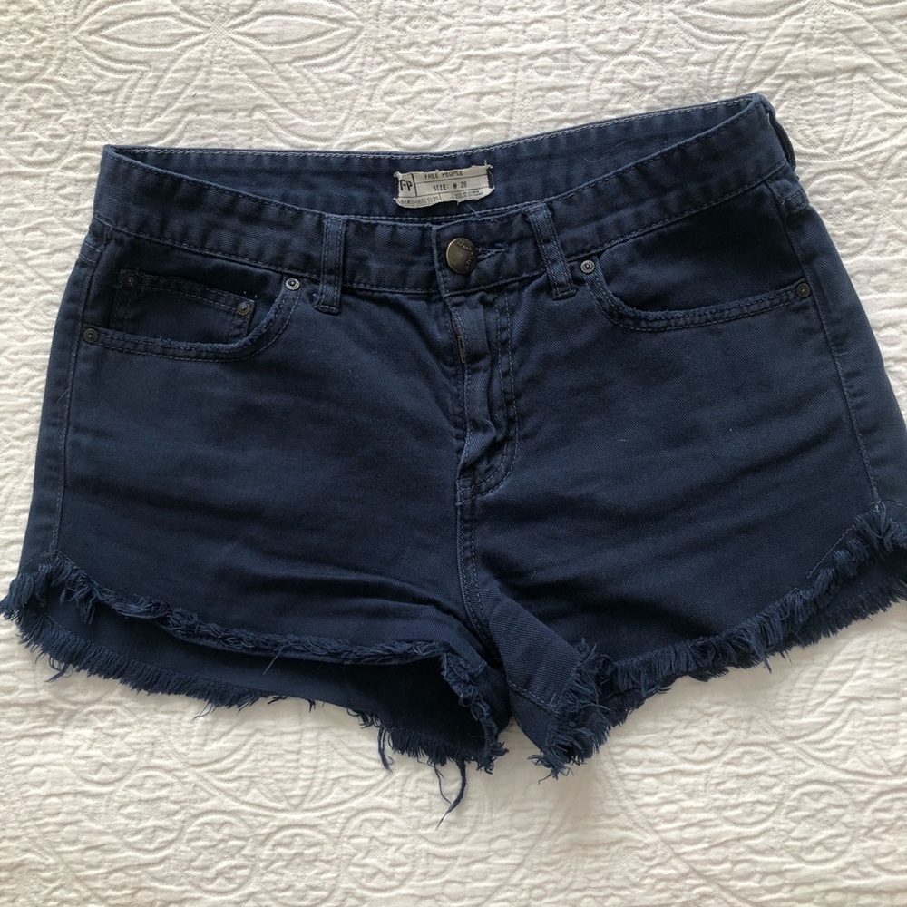 Navy blue denim shorts by Free People